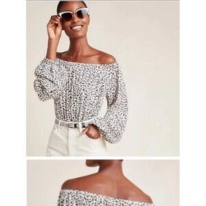 Anthropologie‎ Womens Top Size S Cascais Off Shoulder Leopard Print